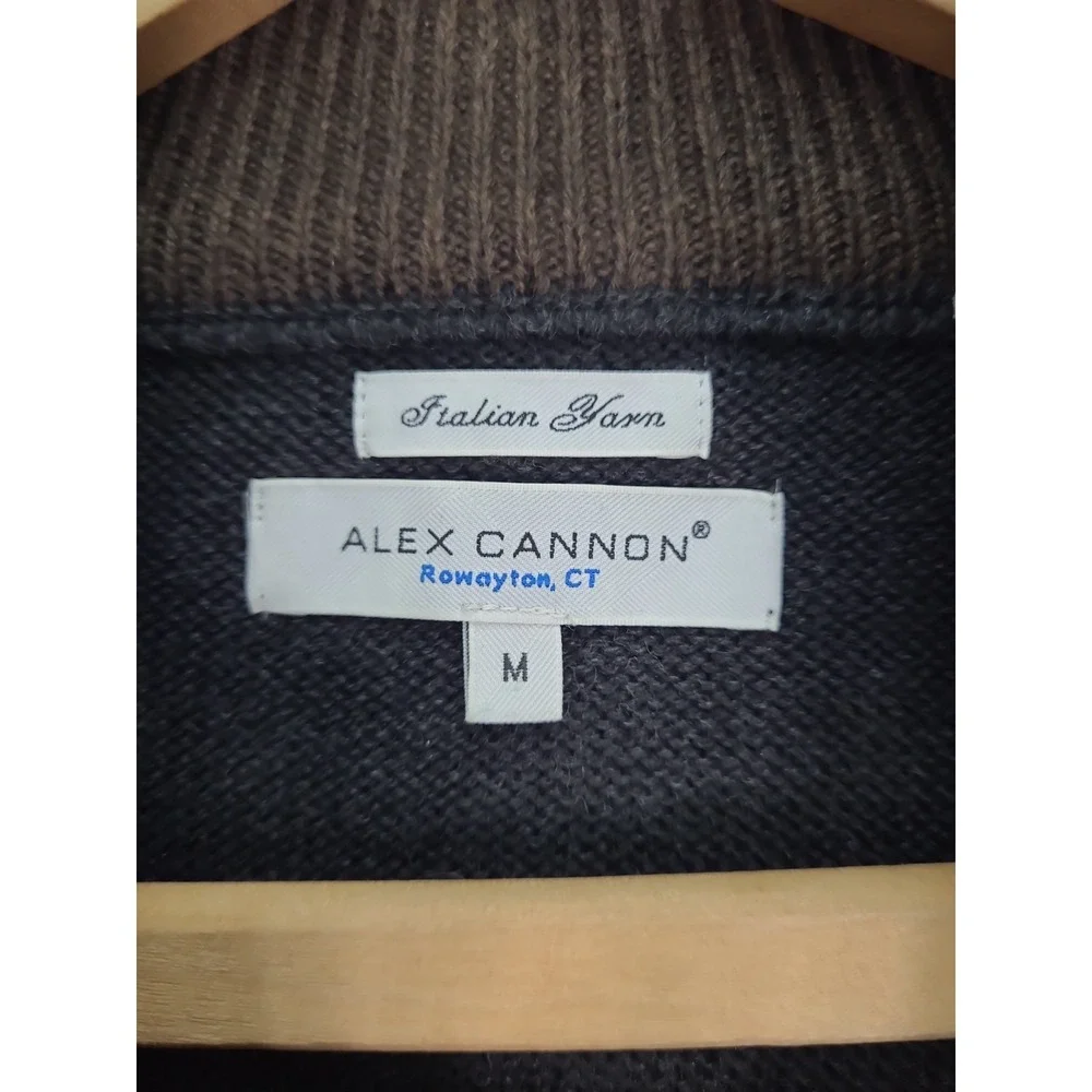 Alex Cannon Italian Yarn Wool 1/4 Zip Sweater‎ Mens Sz Med Brown Color Block
